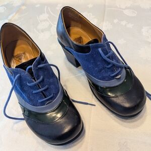 John Fluevog Blue and Black Lace Up Boots